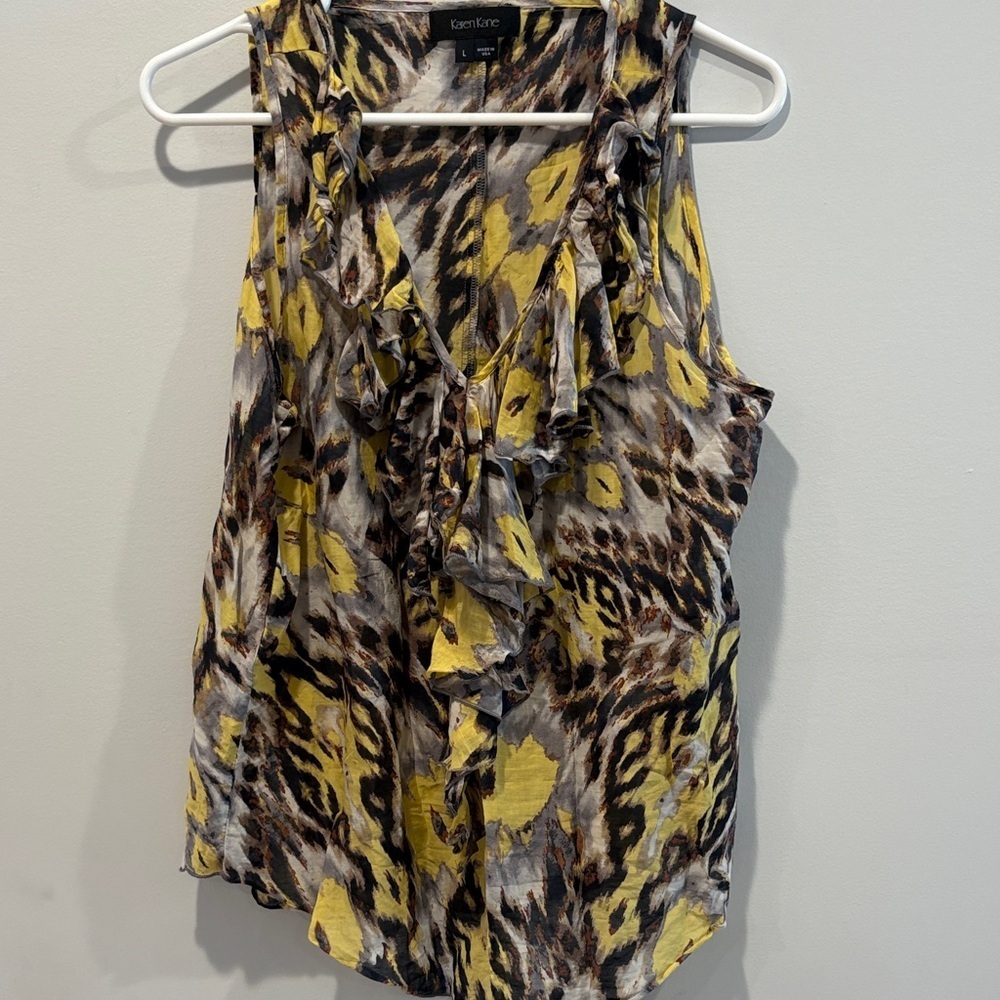 Karen Kane Yellow and Brown Animal Print Blouse